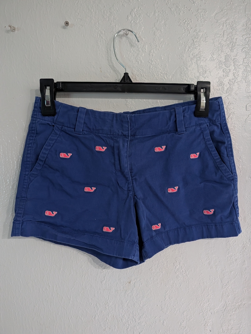Vineyard Vines Blue Girl Shorts with Pink Whale Embroidery